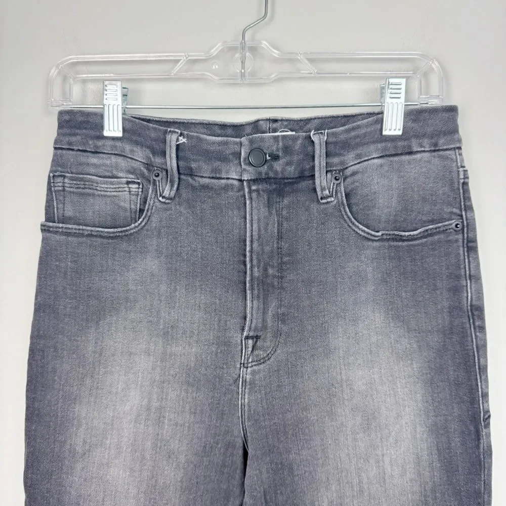 GOOD AMERICAN | Good Waist Black Wash Skinny Jeans Fray Hem Women’s Size 8/29